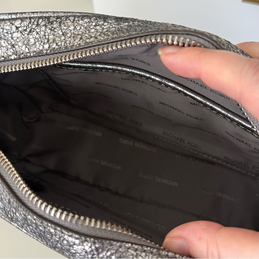 Michael Kors Ginny Metallic Silver Quilted Crossbody Bag - Picture 9 of 12